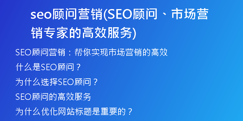 seo顾问营销(SEO顾问、市场营销专家的高效服务)