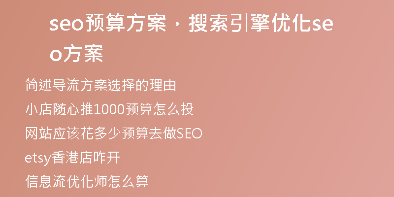 seo预算方案，搜索引擎优化seo方案