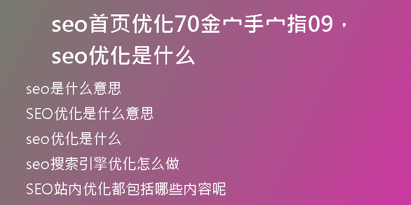 seo首页优化70金宀手宀指09,seo优化是什么