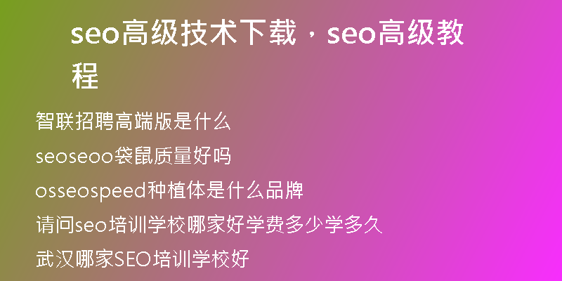 seo高级技术下载，seo高级教程