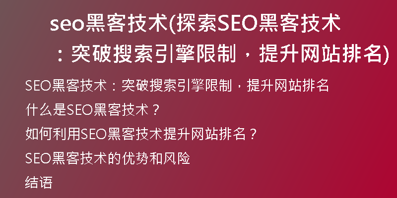 seo黑客技术(探索SEO黑客技术：突破搜索引擎限制，提升网站排名)