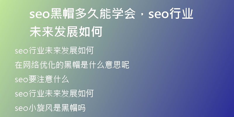 seo黑帽多久能学会，seo行业未来发展如何