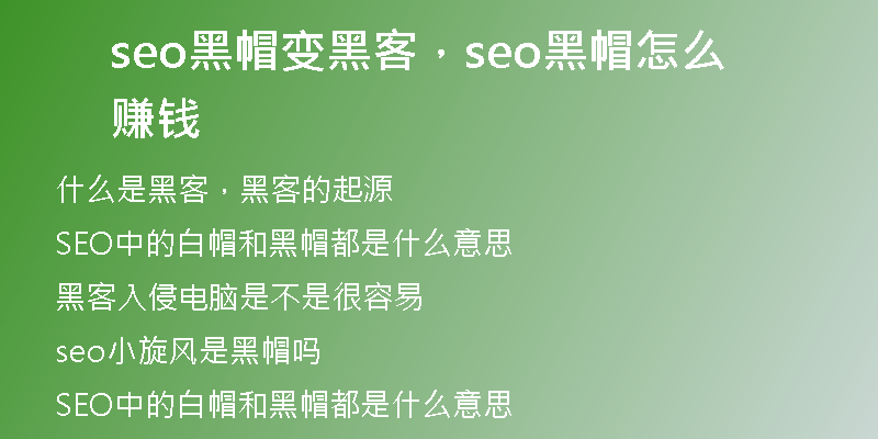 seo黑帽变黑客,seo黑帽怎么赚钱