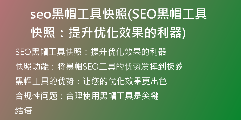 seo黑帽工具快照(SEO黑帽工具快照：提升优化效果的利器)