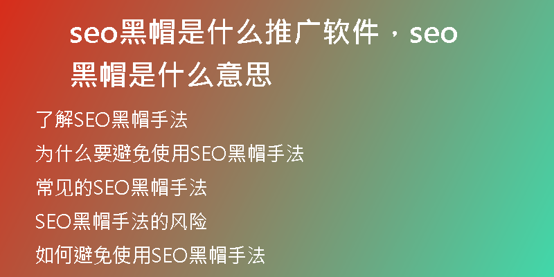 seo黑帽是什么推广软件，seo黑帽是什么意思