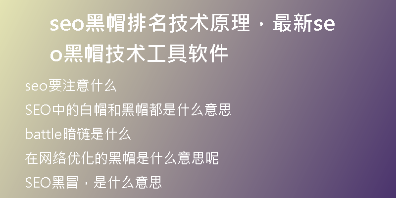 seo黑帽排名技术原理，最新seo黑帽技术工具软件
