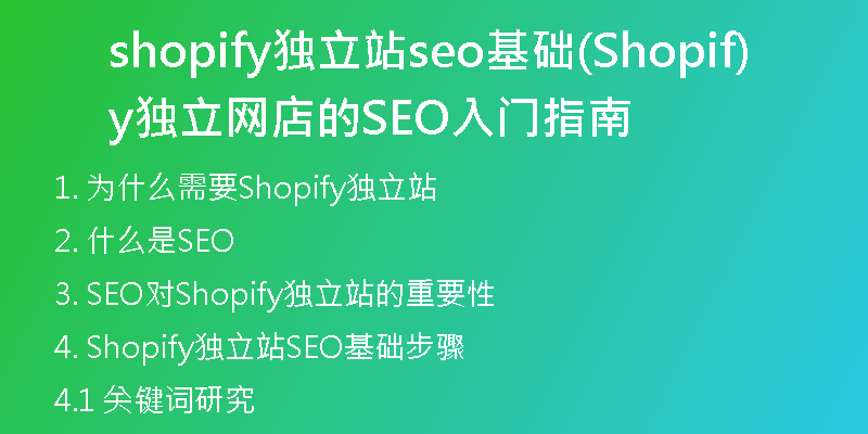 shopify独立站seo基础(Shopify独立网店的SEO入门指南)