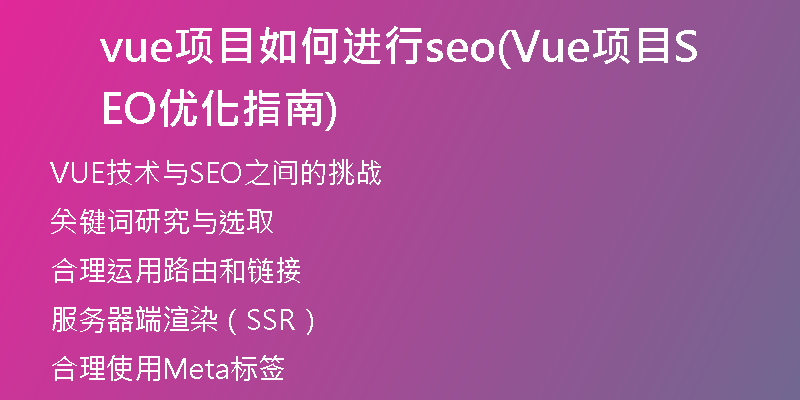 vue项目如何进行seo(Vue项目SEO优化指南)