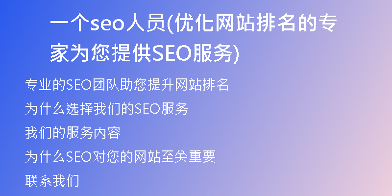 一个seo人员(优化网站排名的专家为您提供SEO服务)