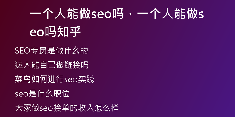 一个人能做seo吗,一个人能做seo吗知乎
