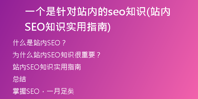 一个是针对站内的seo知识(站内SEO知识实用指南)