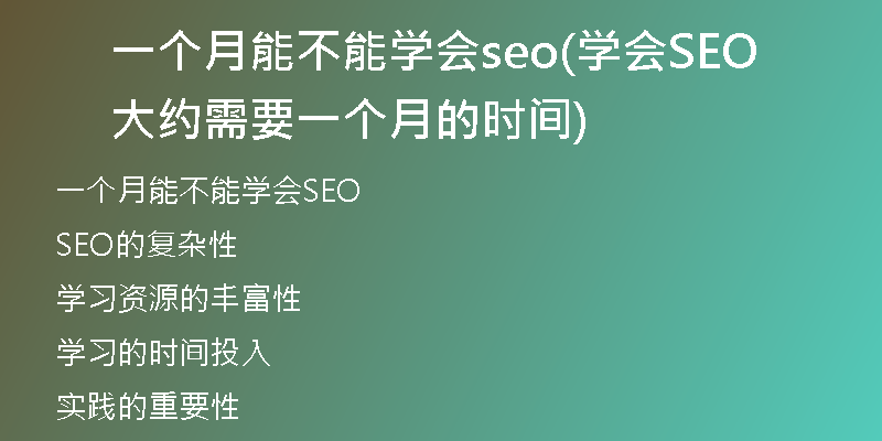 一个月能不能学会seo(学会SEO大约需要一个月的时间)