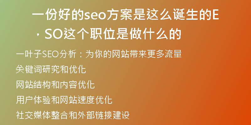 一份好的seo方案是这么诞生的，SEO这个职位是做什么的