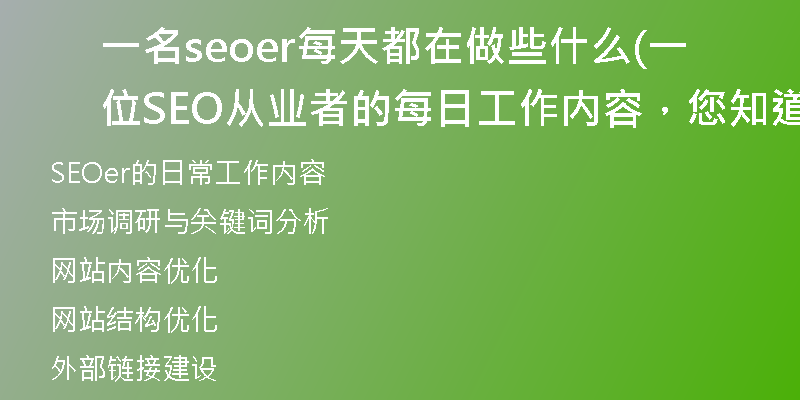 一名seoer每天都在做些什么(一位SEO从业者的每日工作内容，您知道吗？