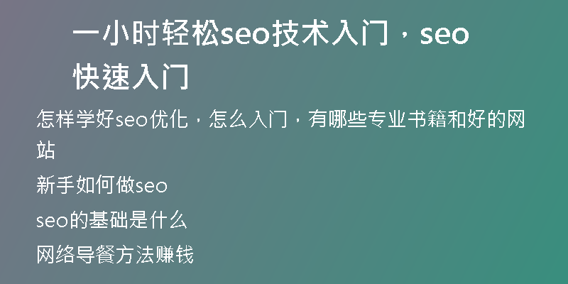 一小时轻松seo技术入门，seo快速入门