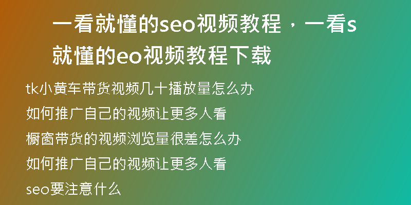 一看就懂的seo视频教程，一看就懂的seo视频教程下载