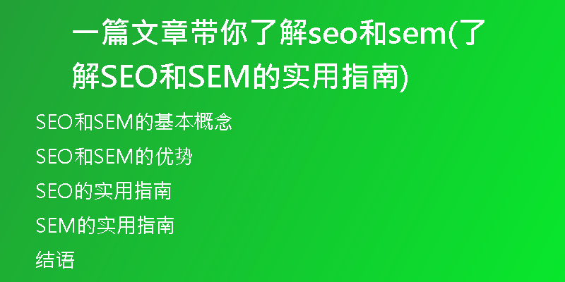 一篇文章带你了解seo和sem(了解SEO和SEM的实用指南)