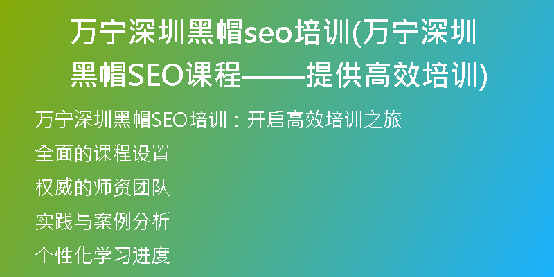 万宁深圳黑帽seo培训(万宁深圳黑帽SEO课程——提供高效培训)