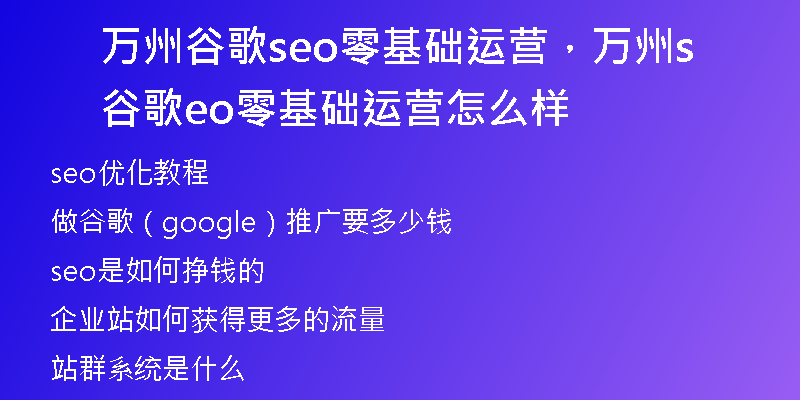 万州谷歌seo零基础运营，万州谷歌seo零基础运营怎么样