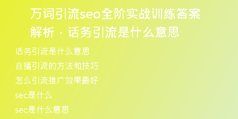 万词引流seo全阶实战训练答案解析，话务引流是什么意思