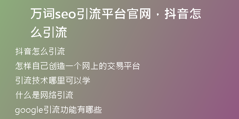 万词seo引流平台官网，抖音怎么引流