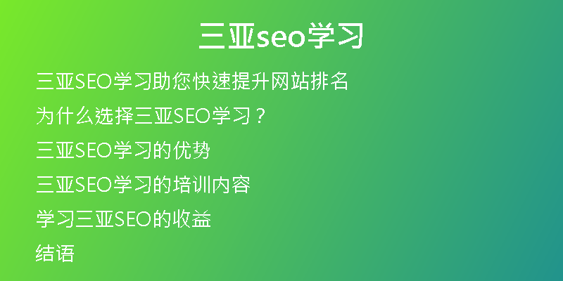 三亚seo学习