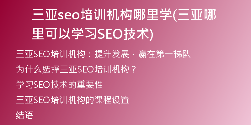三亚seo培训机构哪里学(三亚哪里可以学习SEO技术)
