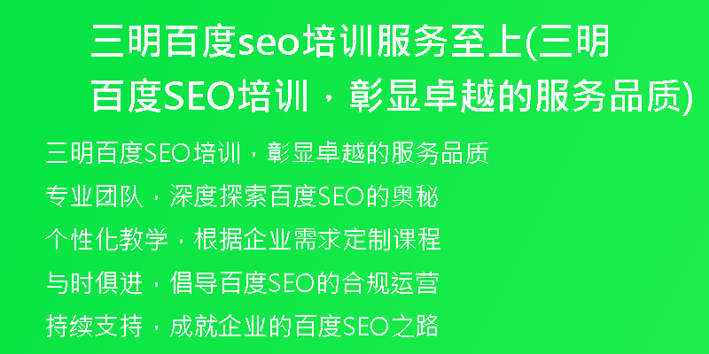 三明百度seo培训服务至上(三明百度SEO培训，彰显卓越的服务品质)