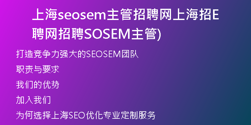 上海seosem主管招聘网上海招聘网招聘SEOSEM主管)