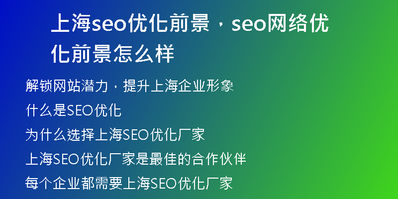 上海seo优化前景，seo网络优化前景怎么样