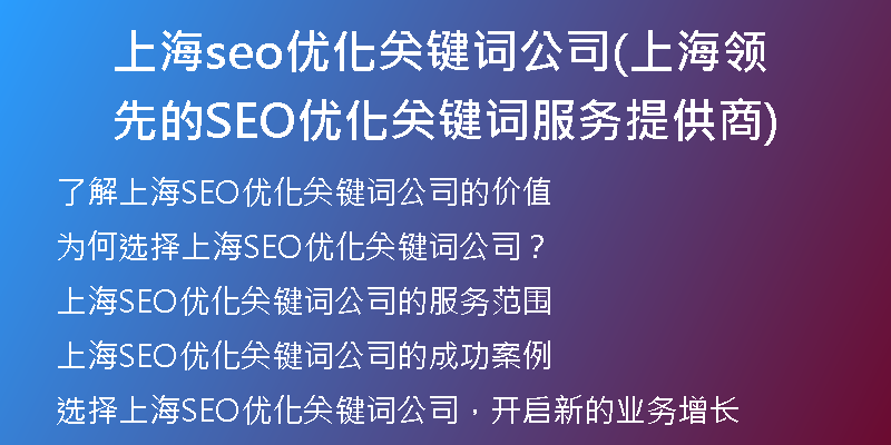 上海seo优化关键词公司(上海领先的SEO优化关键词服务提供商)