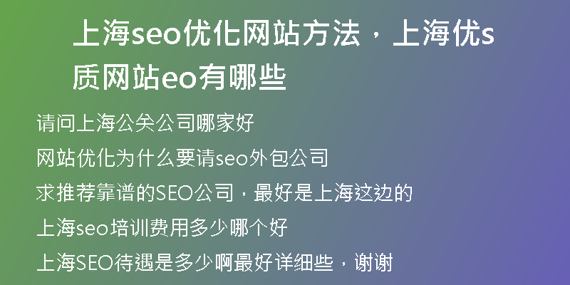 上海seo优化网站方法，上海优质网站seo有哪些