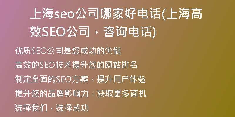 上海seo公司哪家好电话(上海高效SEO公司，咨询电话)