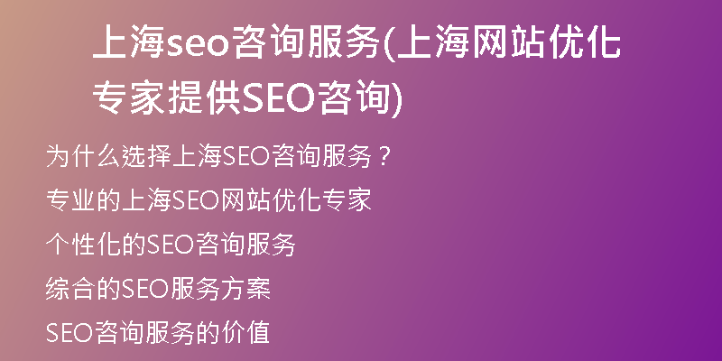 上海seo咨询服务(上海网站优化专家提供SEO咨询)
