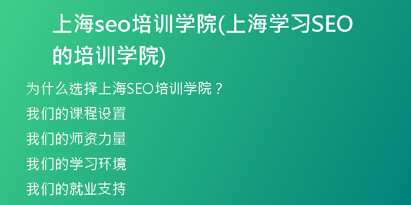 上海seo培训学院(上海学习SEO的培训学院)