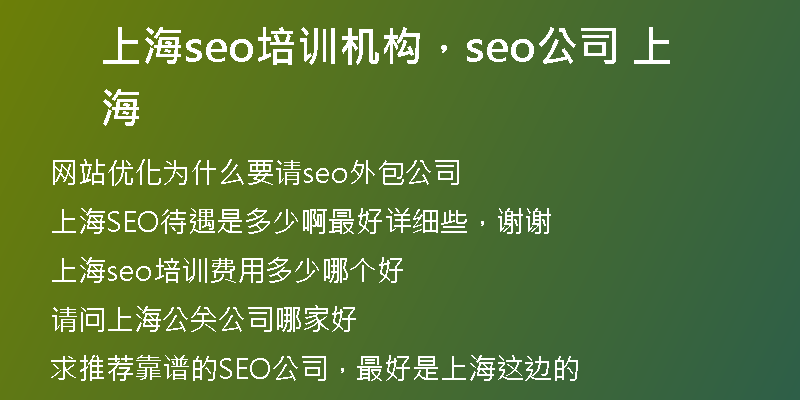 上海seo培训机构，seo公司 上海