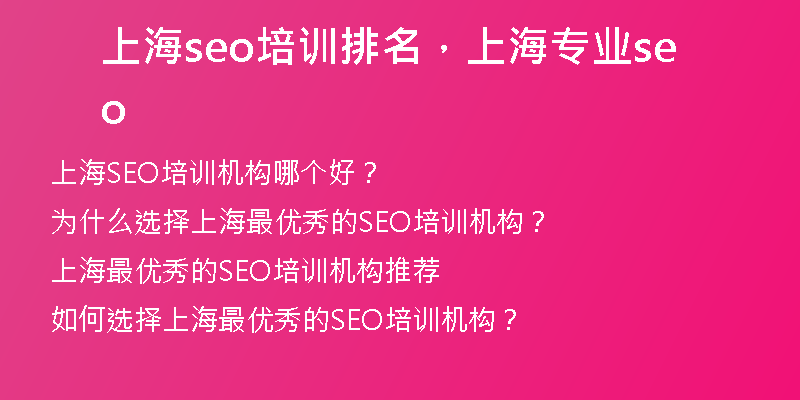 上海seo培训排名，上海专业seo