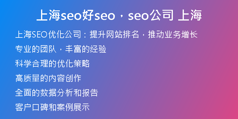 上海seo好seo，seo公司 上海