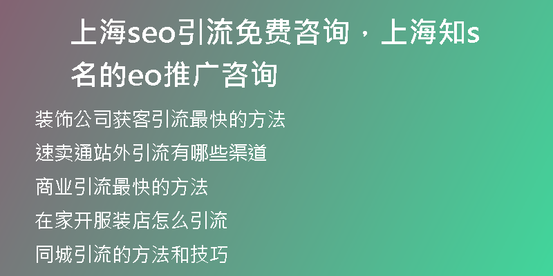 上海seo引流免费咨询，上海知名的seo推广咨询