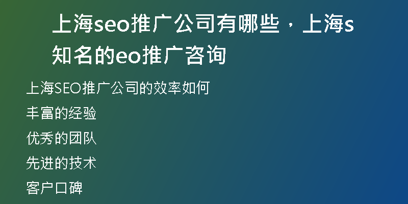 上海seo推广公司有哪些，上海知名的seo推广咨询