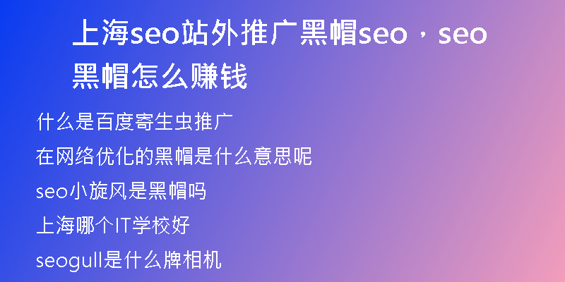 上海seo站外推广黑帽seo,seo黑帽怎么赚钱