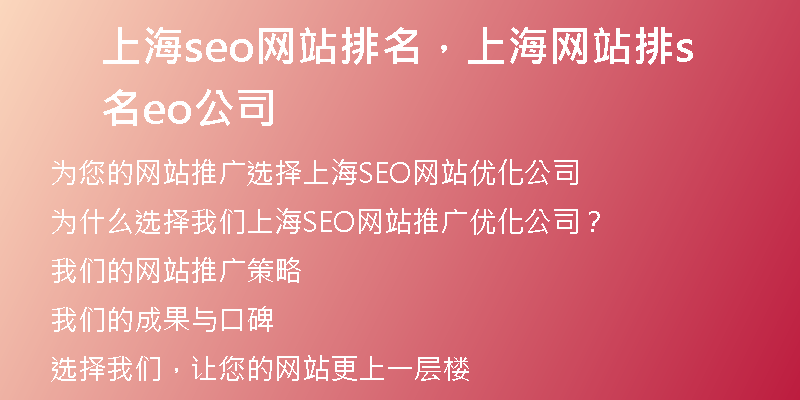 上海seo网站排名，上海网站排名seo公司