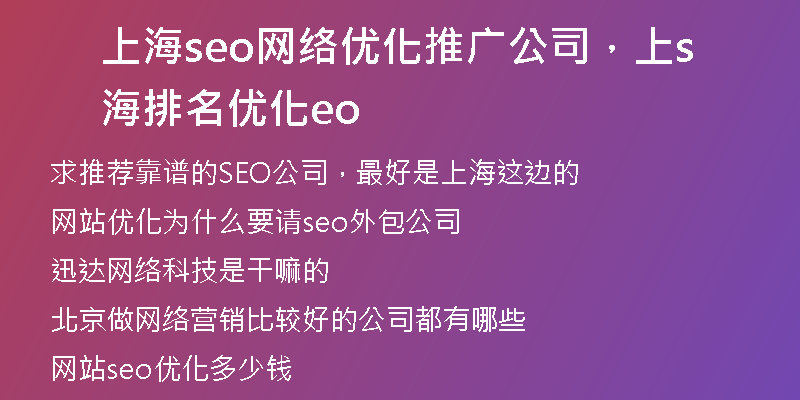 上海seo网络优化推广公司，上海排名优化seo