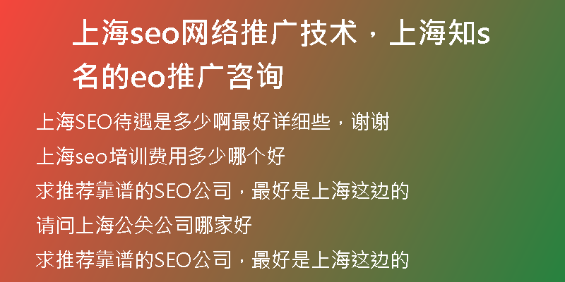 上海seo网络推广技术，上海知名的seo推广咨询