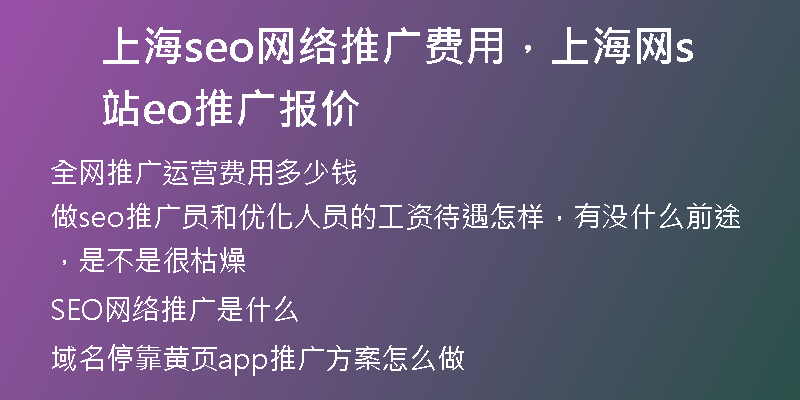 上海seo网络推广费用，上海网站seo推广报价