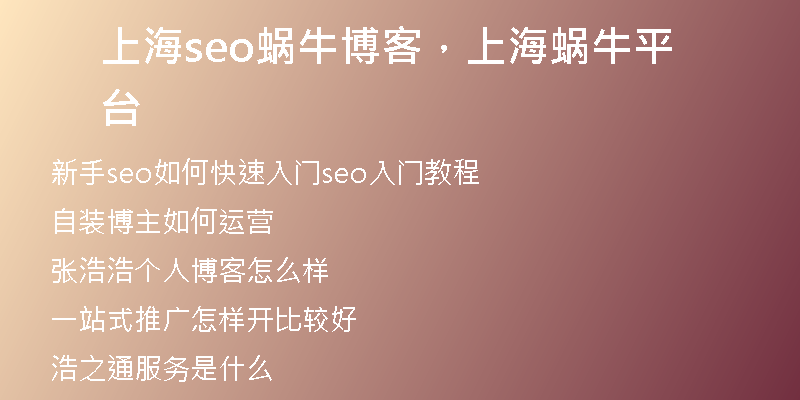 上海seo蜗牛博客，上海蜗牛平台