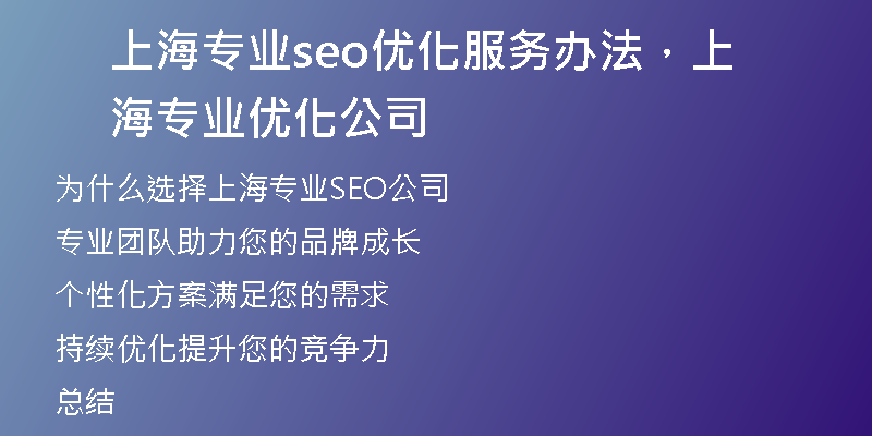 上海专业seo优化服务办法，上海专业优化公司