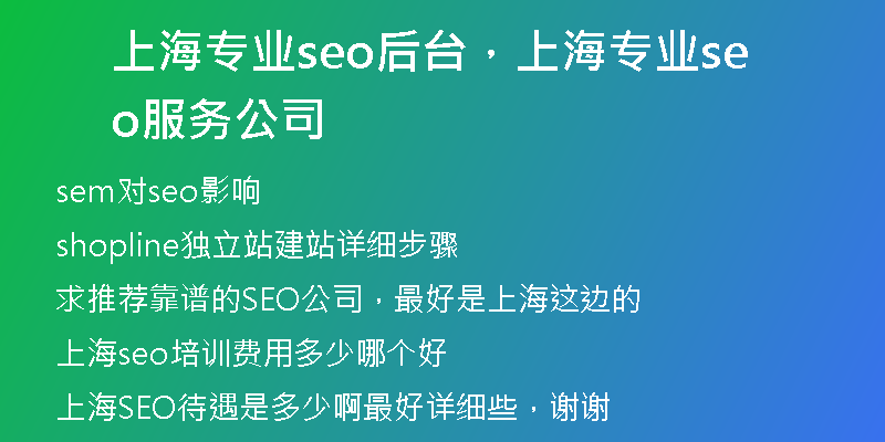 上海专业seo后台，上海专业seo服务公司