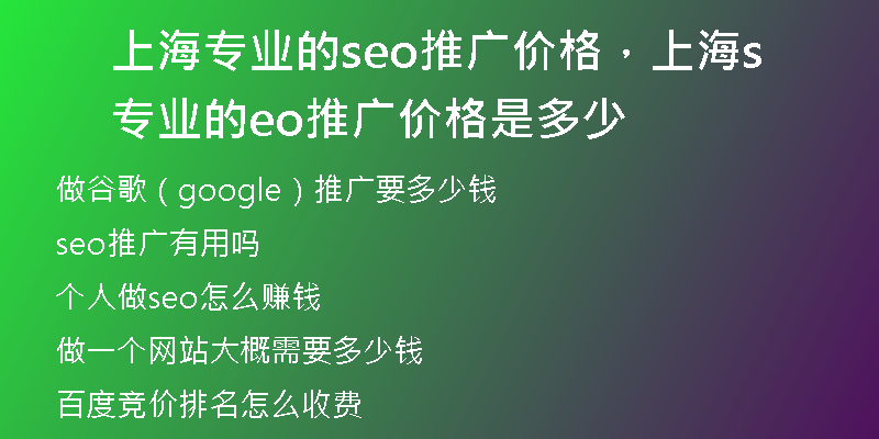 上海专业的seo推广价格，上海专业的seo推广价格是多少