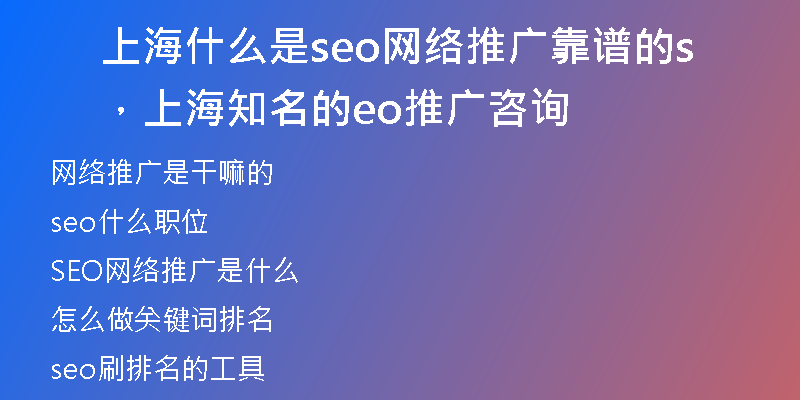 上海什么是seo网络推广靠谱的，上海知名的seo推广咨询